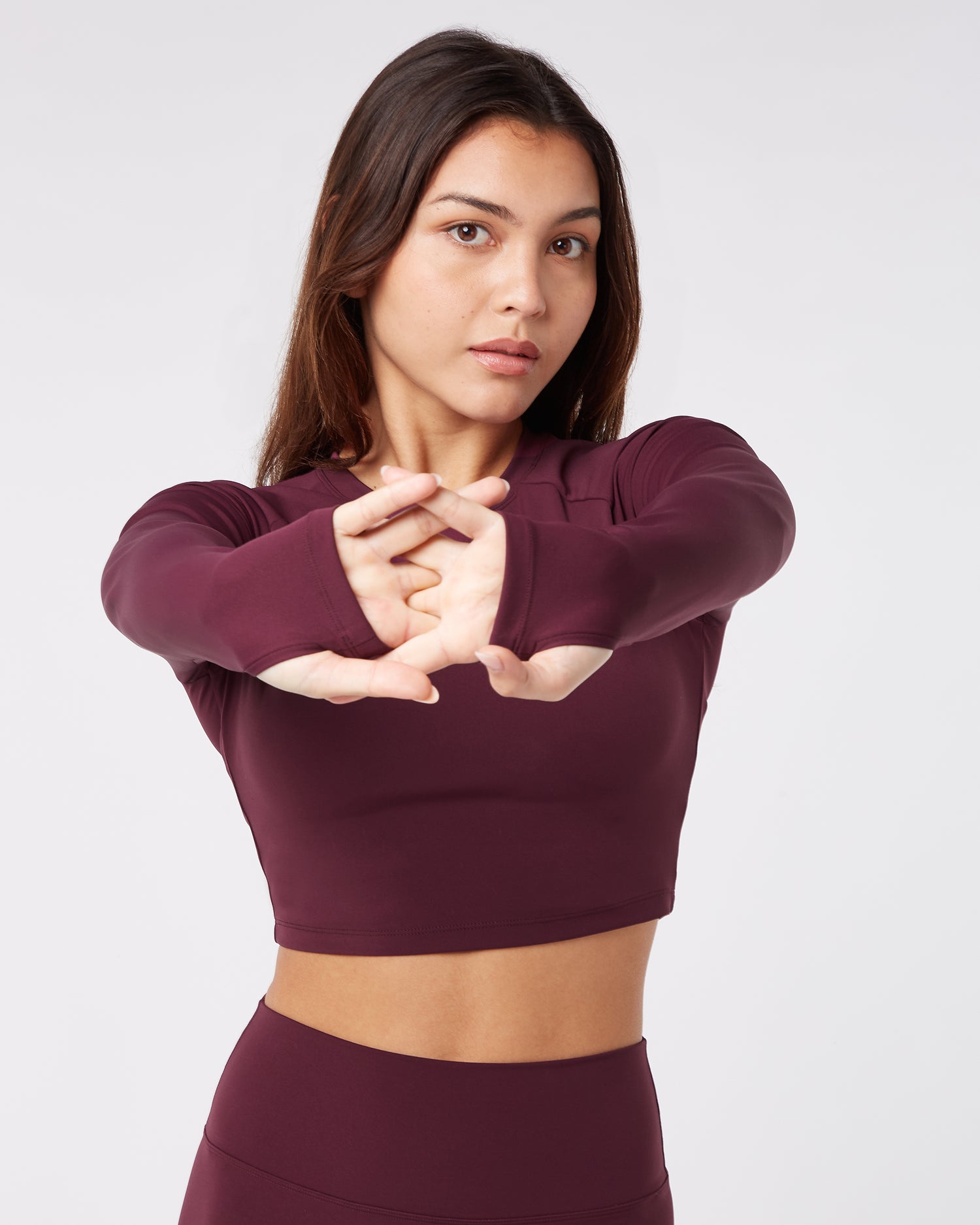 Long Sleeve Crop Top - Midnight Red