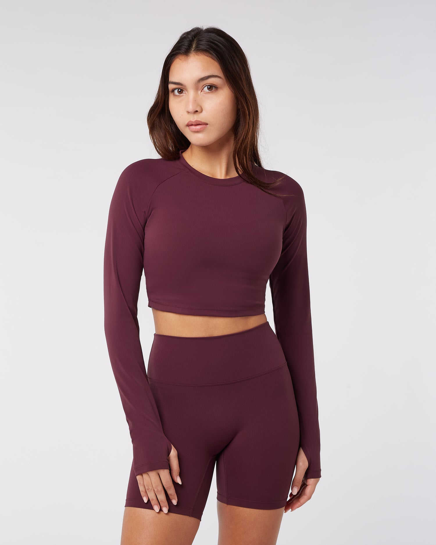 Long Sleeve Crop Top - Midnight Red